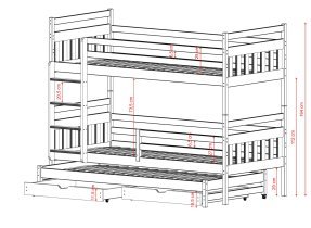 Lano - Etagenbett mit Zusatzbett Seweryn – 90x190 cm – Oliv