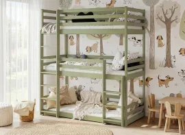 Etagenbett Ted für 3 Kinder – 90x190 cm – Oliv