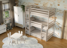 Etagenbett Ted für 3 Kinder – 90x200 cm – Kaschmir
