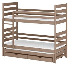 Etagenbett mit Zusatzbett Tomi – 80x160 cm – milchschokoladenbraun