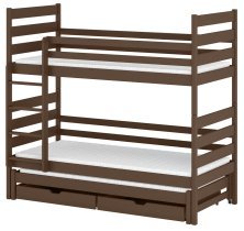 Lano - Etagenbett mit Zusatzbett Tomi – 80x180 cm – dunkel schokoladenbraun