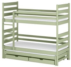 Etagenbett mit Zusatzbett Tomi – 90x200 cm – Oliv