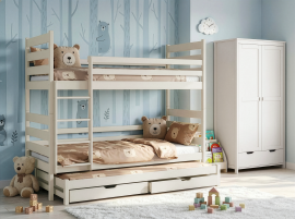 Etagenbett mit Zusatzbett Tomi – 90x200 cm – Creme