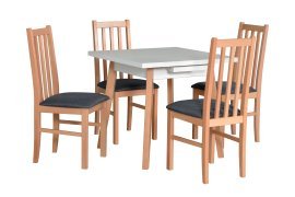 Esszimmer-Set Tisch Oslo 1 L Weiß/Buche + 4 Stühle Bos 10 Buche Hygge 96