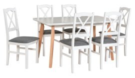 Esszimmer-Set Oslo 7 Weiß/Buche + 6 Stühle Nilo 11 Weiß 1B Hygge 96