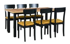 Esszimmer-Set Max 4 Schwarz/Wotan + 6 Stühle Hugo 1 Schwarz 23B