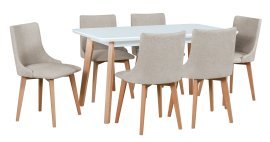 Esszimmer-Set Oslo 7 Weiß/Buche + 6 Stühle Monti 5 Buche 34A