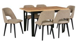 Esszimmer-Set Ikon 4 Schwarz/Artisan + 6 Stühle Monti 3 Buche 35A Aragon 20