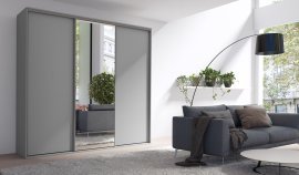 Kleiderschrank mit Schiebetüren mit Spiegel Grande 254 cm - grau