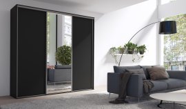 Kleiderschrank mit Schiebetüren mit Spiegel Grande 254 cm - schwarz