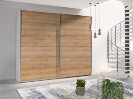 Kleiderschrank mit Schiebetüren Lux 25 - Weiß/Eiche Riviera