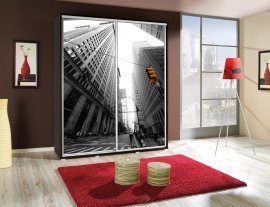 Kleiderschrank mit Schiebetüren mit Grafik Stadt Penelopa 155 cm - Kastanie Wenge