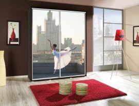 Kleiderschrank mit Schiebetüren mit Grafik Ballerina 4 Penelopa 155 cm - Kastanie Wenge