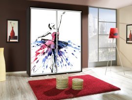 Kleiderschrank mit Schiebetüren mit Grafik Balletttänzerin 3 Penelopa 155 cm - Kastanie Wenge