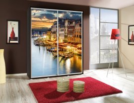 Kleiderschrank mit Schiebetüren mit Grafik Venedig 2 Penelopa 155 cm - Kastanie Wenge