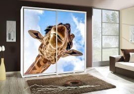 Kleiderschrank mit Schiebetüren mit Grafik Giraffe 1a Penelopa 205 cm - weiß