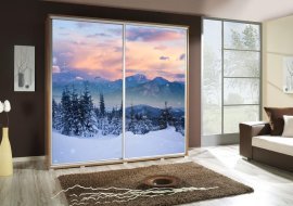 Kleiderschrank mit Schiebetüren mit Grafik Winter 1 Penelopa 205 cm - Eiche Riviera