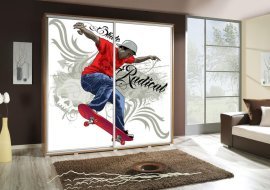 Kleiderschrank mit Schiebetüren mit Grafik Skate 2 Penelopa 205 cm - Eiche Riviera