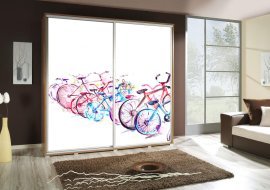 Kleiderschrank mit Schiebetüren mit Grafik Fahrräder Penelope 205 cm - Eiche Riviera