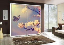 Kleiderschrank mit Schiebetüren mit Grafik Schmetterling 2a Penelopa 205 cm - weiß