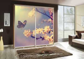 Kleiderschrank mit Schiebetüren mit Grafik Schmetterling 2 Penelopa 205 cm - Eiche Riviera