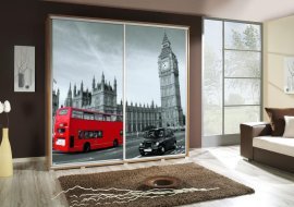 Kleiderschrank mit Schiebetüren mit Grafik London 2 Penelopa 205 cm - Eiche Riviera