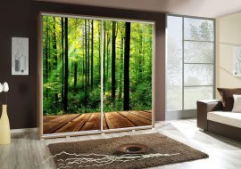 Kleiderschrank mit Schiebetüren mit Grafik Frau Penelope 205 cm - Eiche Riviera