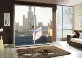 Kleiderschrank mit Schiebetüren mit Grafik Ballerina 1 Penelopa 205 cm - Eiche Riviera