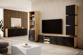 Wohn- und Schlafzimmer-Set auf Sockel Asha – Schwarz/Eiche Artisan