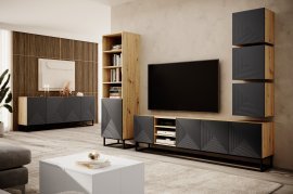 Wohn- und Schlafzimmer mit Metallrahmen Asha – River Stone/Eiche Artisan