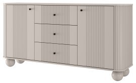 Kommode Vesper 160 2T3S – in Kaschmir, mit runden Beinen und schwarzen Griffen