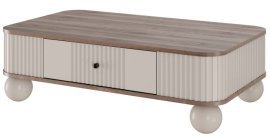 Couchtisch Vesper 100 – Kaschmir/Walnuss, mit runden Beinen und schwarzen Griffen