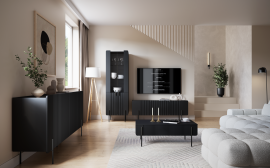 Wohn- und Schlafzimmer Malmi – Schwarz, mit schwarzen Beinen