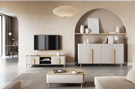 Wohn- und Schlafzimmer Amilio mit Beinen – Kaschmir/Eiche geölt/Griffe in heller Eiche