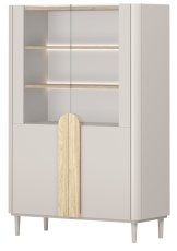 Vitrine Amilio 100 2D mit Beinen – Kaschmir/Eiche geölt/Griffe in heller Eiche