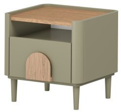 Nachttisch Amilio mit Beinen – Eukalyptus/Baltic-Dune-Eiche/Griffe in naturbelassener Eiche