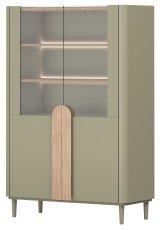 Vitrine Amilio 100 2D mit Beinen – Eukalyptus/Baltic-Dune-Eiche/Griffe in natürlicher Eiche