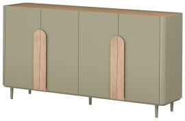 Kommode Amilio 200 4D mit Beinen – Eukalyptus/Baltic Dune Eiche/Griffe aus naturbelassener Eiche