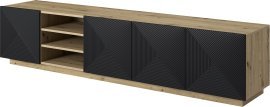 TV-Kommode auf Sockel mit Regalböden Asha 200 5D – Schwarz/Eiche Artisan