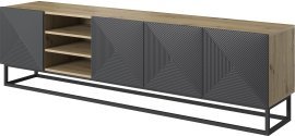 TV-Kommode mit Regalböden Asha 200 5D (Metallrahmen) – River Stone/Eiche Artisan